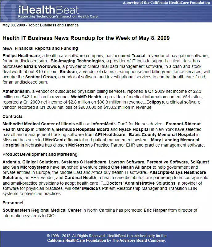 Health IT Business News Roundup